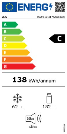 Energielabel AEG koelkast inbouw TC7MS181CF