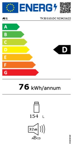 Energielabel AEG koelkast inbouw TK3SS101DC