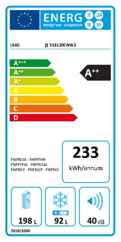 Energielabel AEG koelkast wit S53120CNW2