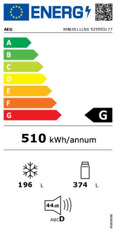 Energielabel AEG side/by/side koelkast rvs/look RMB56111NX