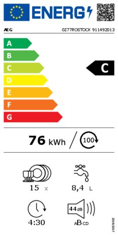 Energielabel AEG vaatwasser inbouw GI77ROSTOCK