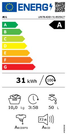 Energielabel AEG wasmachine LR87BADEN