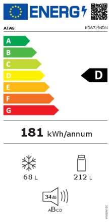 Energielabel ATAG koelkast inbouw KD67194DN