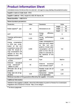 Energielabel ATAG vaatwasser onderbouw VAB6704FW