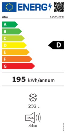 Energielabel ATAG vrieskast inbouw KDV9178ND