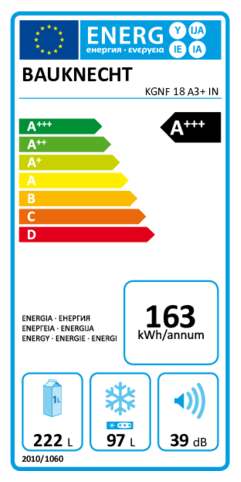Energielabel BAUKNECHT koelkast KGNF 18 A3+ IN