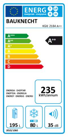 Energielabel BAUKNECHT koelkast inbouw KGIE2184-A++