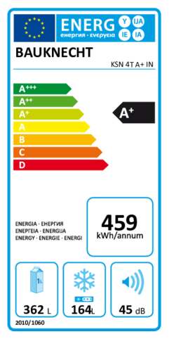 Energielabel BAUKNECHT koelkast rvs KSN4T-A+ IN