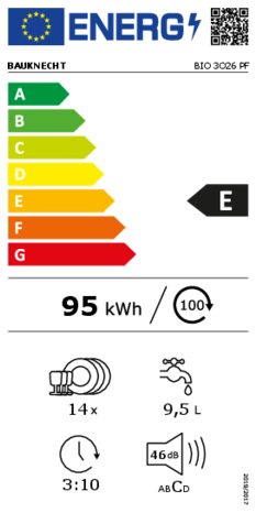 Energielabel BAUKNECHT vaatwasser inbouw BIO 3O26 PF