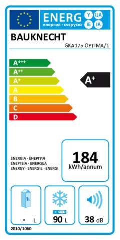 Energielabel BAUKNECHT vrieskast tafelmodel GKA 175 Optima/1