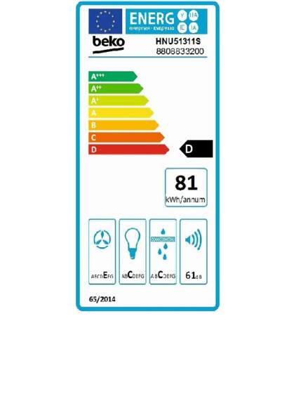 Energielabel BEKO afzuigkap geintegreerd HNU51311S