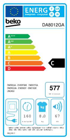 Energielabel BEKO droger afvoer DA8012GA