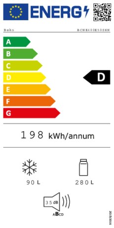 Energielabel BEKO koelkast inbouw BCNE400E50SHN