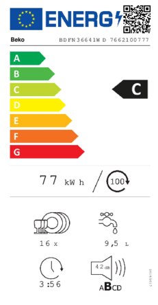 Energielabel BEKO vaatwasser BDFN36641WD