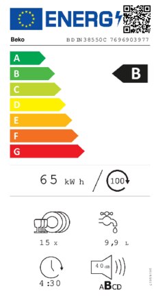 Energielabel BEKO vaatwasser inbouw BDIN38550C