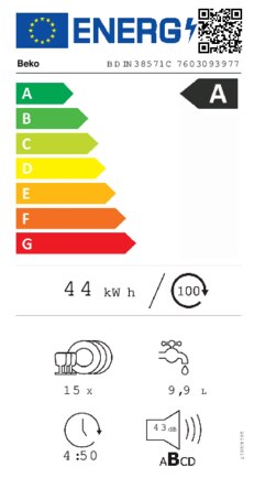 Energielabel BEKO vaatwasser inbouw BDIN38571C