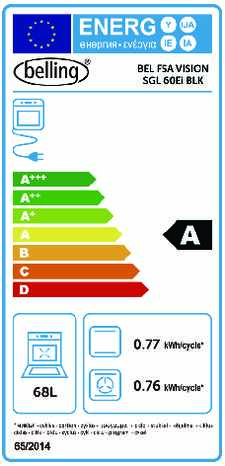 Energielabel BELLING fornuis inductie VISION SINGLE 60 EI BLK SS