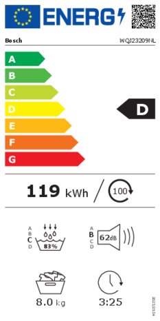 Energielabel BOSCH droger warmtepomp WQJ23209NL