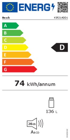 Energielabel BOSCH koelkast inbouw KIR21ADD1