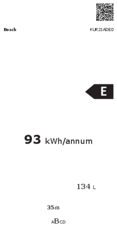 Energielabel BOSCH koelkast onderbouw KUR21ADE0