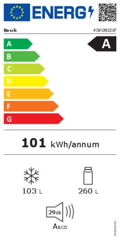 Energielabel BOSCH koelkast rvs KGN392I1F