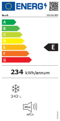 Energielabel BOSCH vrieskast rvs GSN36VIEP