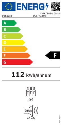 Energielabel DUNAVOX wijnkoelkast inbouw DVS 70.185DB