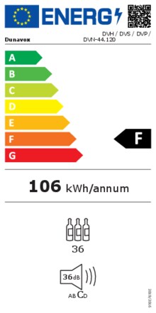 Energielabel DUNAVOX wijnkoelkast inbouw zwart HORIZON DVH 44.120DB.TO