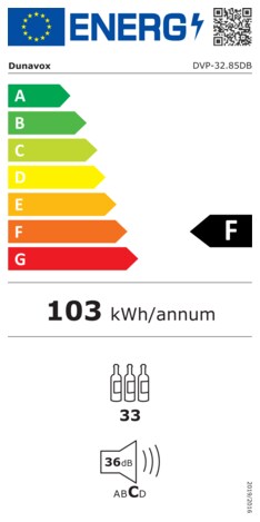 Energielabel DUNAVOX wijnkoelkast inbouw zwart PRIME DVP 32.85DB