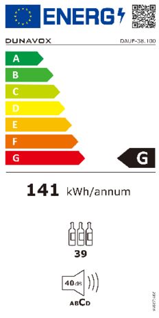 Energielabel DUNAVOX wijnkoelkast onderbouw DAUF 38.100DC