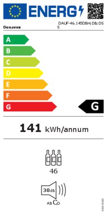 Energielabel DUNAVOX wijnkoelkast onderbouw DAUF 46.145DBH