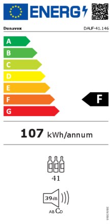 Energielabel DUNAVOX wijnkoelkast onderbouw zwart FLOW DAUF 41.146DBH