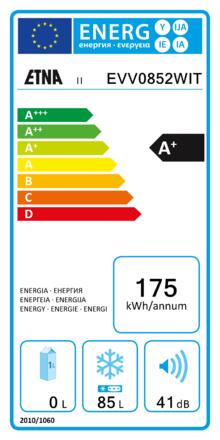Energielabel ETNA vrieskast tafelmodel EVV0852WIT