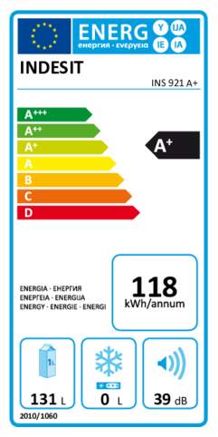 Energielabel INDESIT koelkast inbouw INS 921 A+