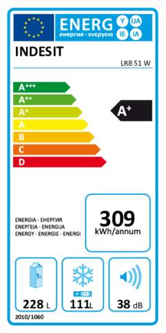 Energielabel Indesit koelkast wit LR8 S1 W