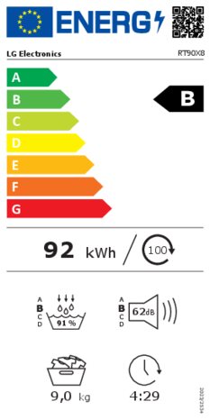 Energielabel LG droger warmtepomp RT90X8