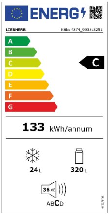 Energielabel LIEBHERR koelkast blacksteel KBbs4374-21
