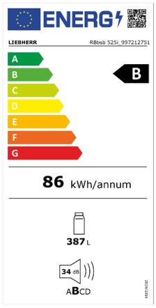 Energielabel LIEBHERR koelkast blacksteel RBbsb 525i 23