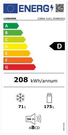 Energielabel LIEBHERR koelkast inbouw ICBNdi 5163 22