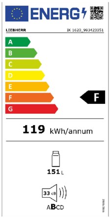 Energielabel LIEBHERR koelkast inbouw IK1620-21