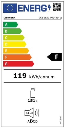 Energielabel LIEBHERR koelkast inbouw IKS1620-21