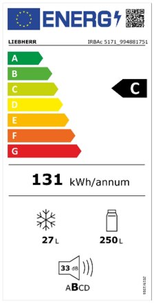 Energielabel LIEBHERR koelkast inbouw IRBAc 5171 22