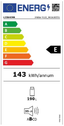 Energielabel LIEBHERR koelkast inbouw IRBSe4120-20