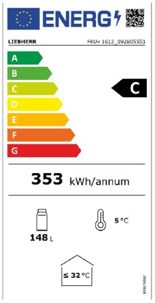 Energielabel LIEBHERR koelkast professioneel onderbouw zwart FKUv1613-22-744