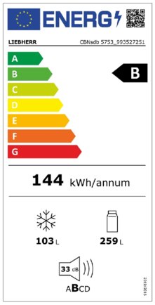 Energielabel LIEBHERR koelkast rvs CBNsdb 5753-20