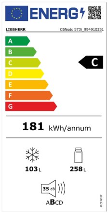 Energielabel LIEBHERR koelkast rvs CBNsdc 573i 22