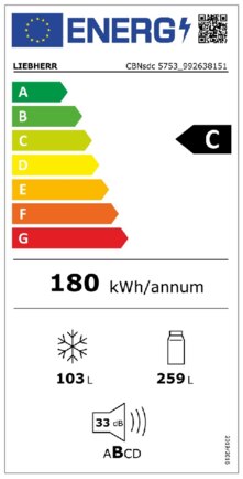 Energielabel LIEBHERR koelkast rvs CBNsdc 5753-20