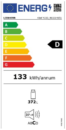 Energielabel LIEBHERR koelkast rvs KBef4330-21