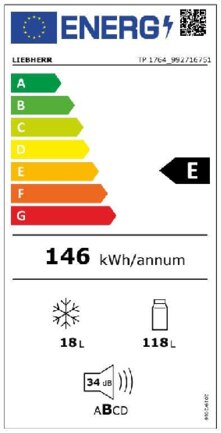 Energielabel LIEBHERR koelkast tafelmodel TP1764-23