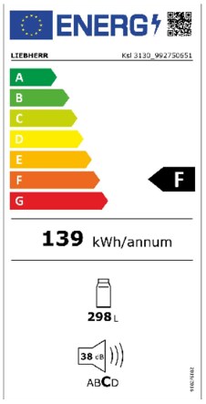 Energielabel LIEBHERR koelkast vrijstaand Ksl3130